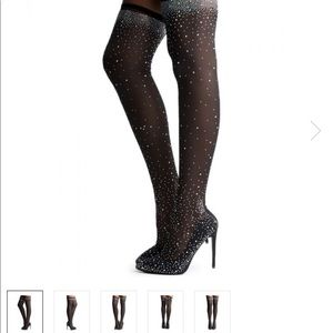Thigh high stocking Venus, Black and rhinestone